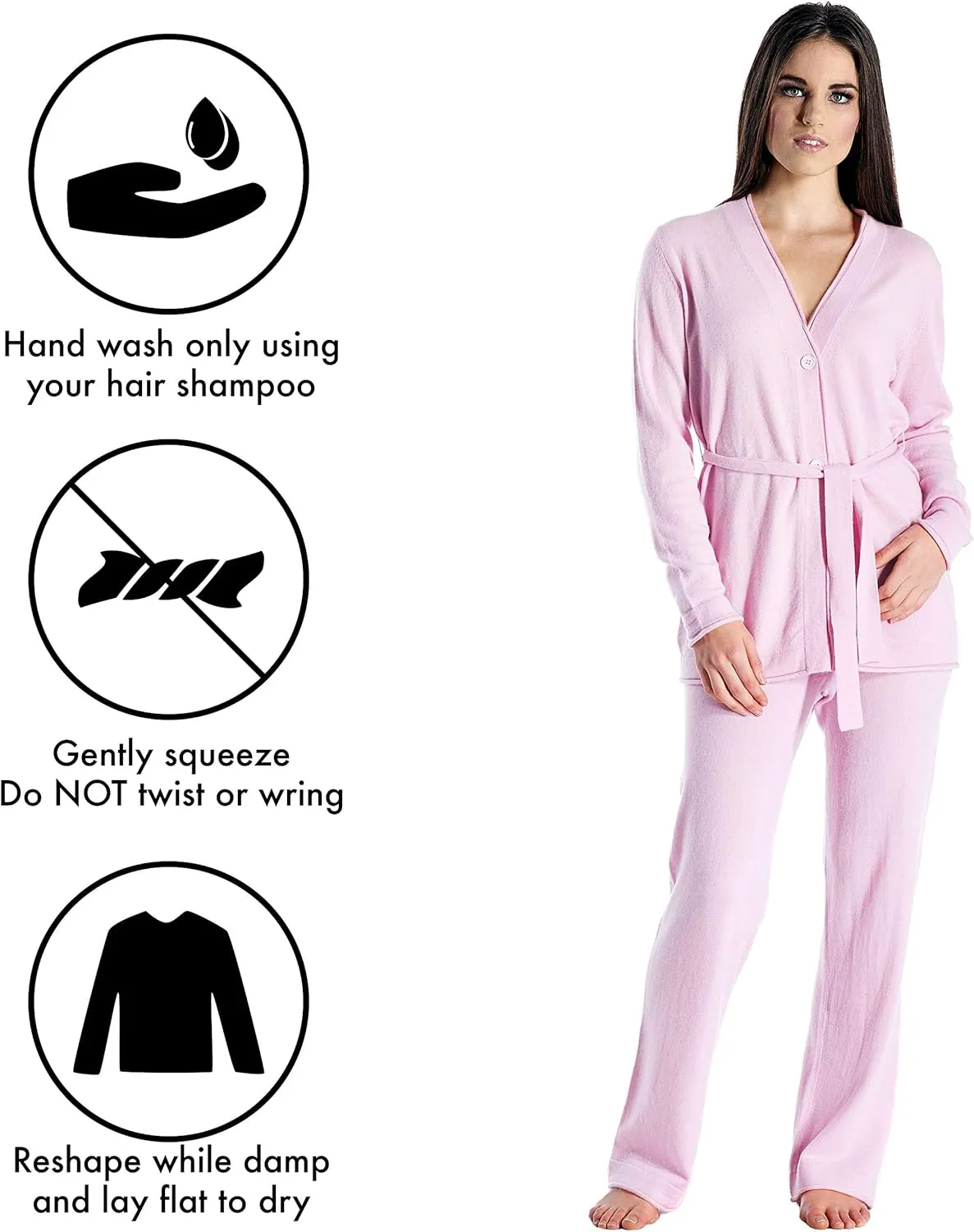 Cashmere Boutique 100% Pure Cashmere Lounge Pajamas Sets for Women - Long Sleeve, Classic Style, Lightweight, Soft and Warm