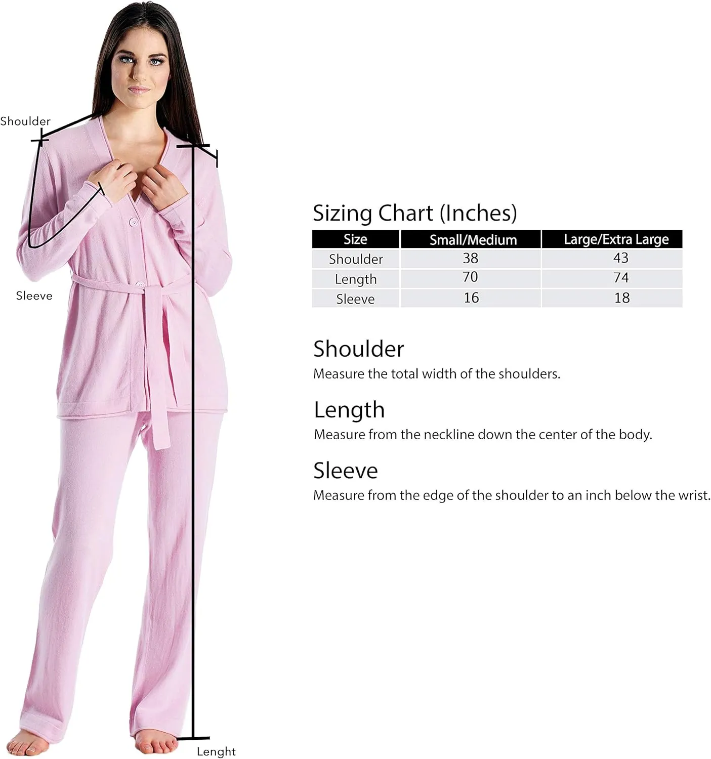Cashmere Boutique 100% Pure Cashmere Lounge Pajamas Sets for Women - Long Sleeve, Classic Style, Lightweight, Soft and Warm