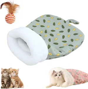 Cat Winter Sleeping Bag, Furry Pawsy Cat Sleeping Bag for Indoor Cats, 360° Wrap Self Warming Cat Sack Bed Cozy Snuggle Cat Cave Bed for Cat Small Dog Pet (A)