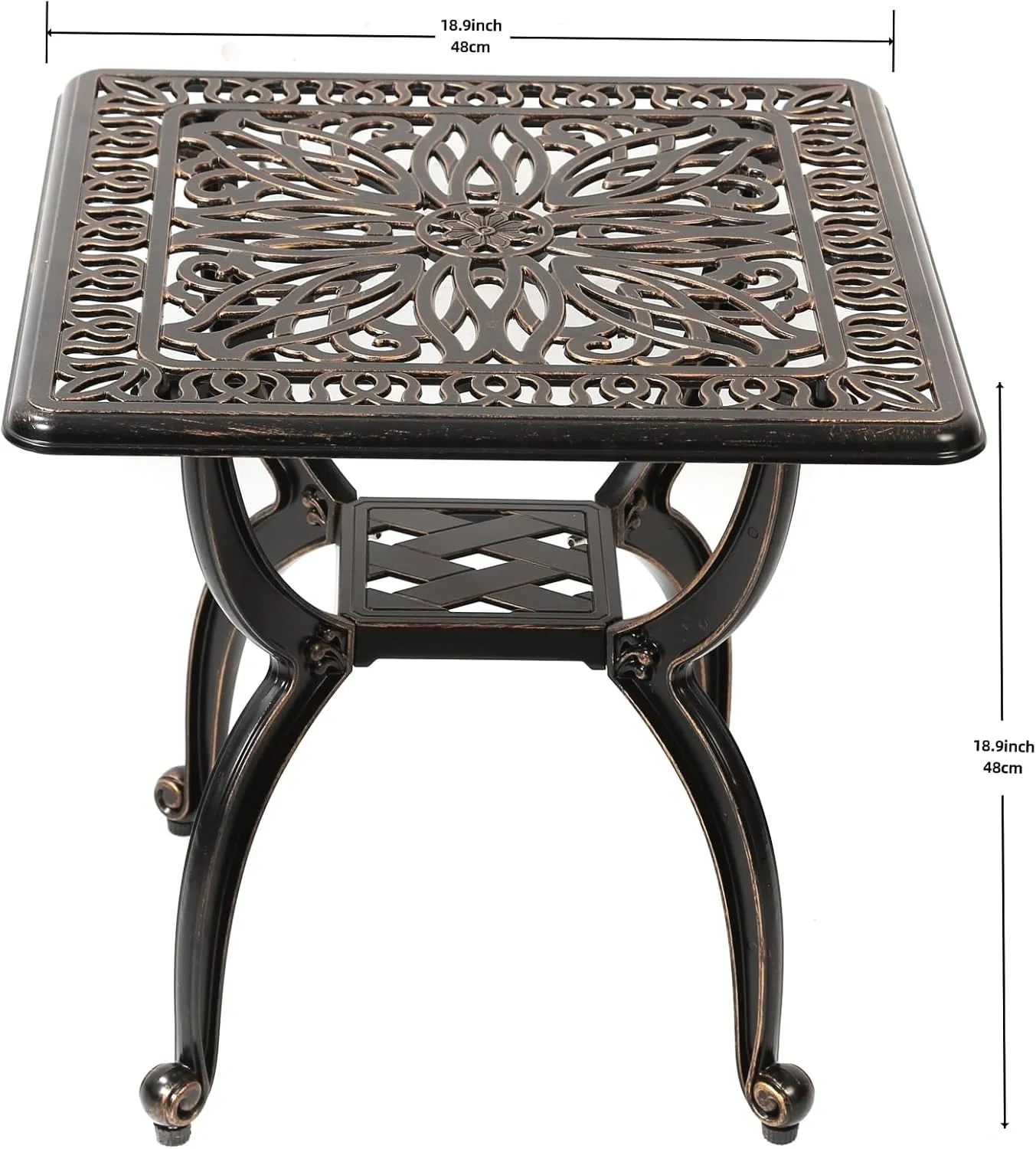 C/G Cast Aluminum Side Table,Decorative Outdoor End Table, Ornate Floral Pattern (Square, Copper)