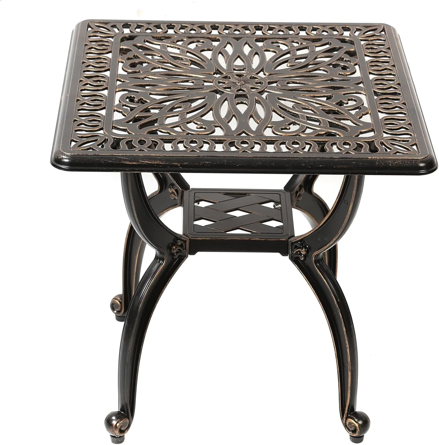 C/G Cast Aluminum Side Table,Decorative Outdoor End Table, Ornate Floral Pattern (Square, Copper)