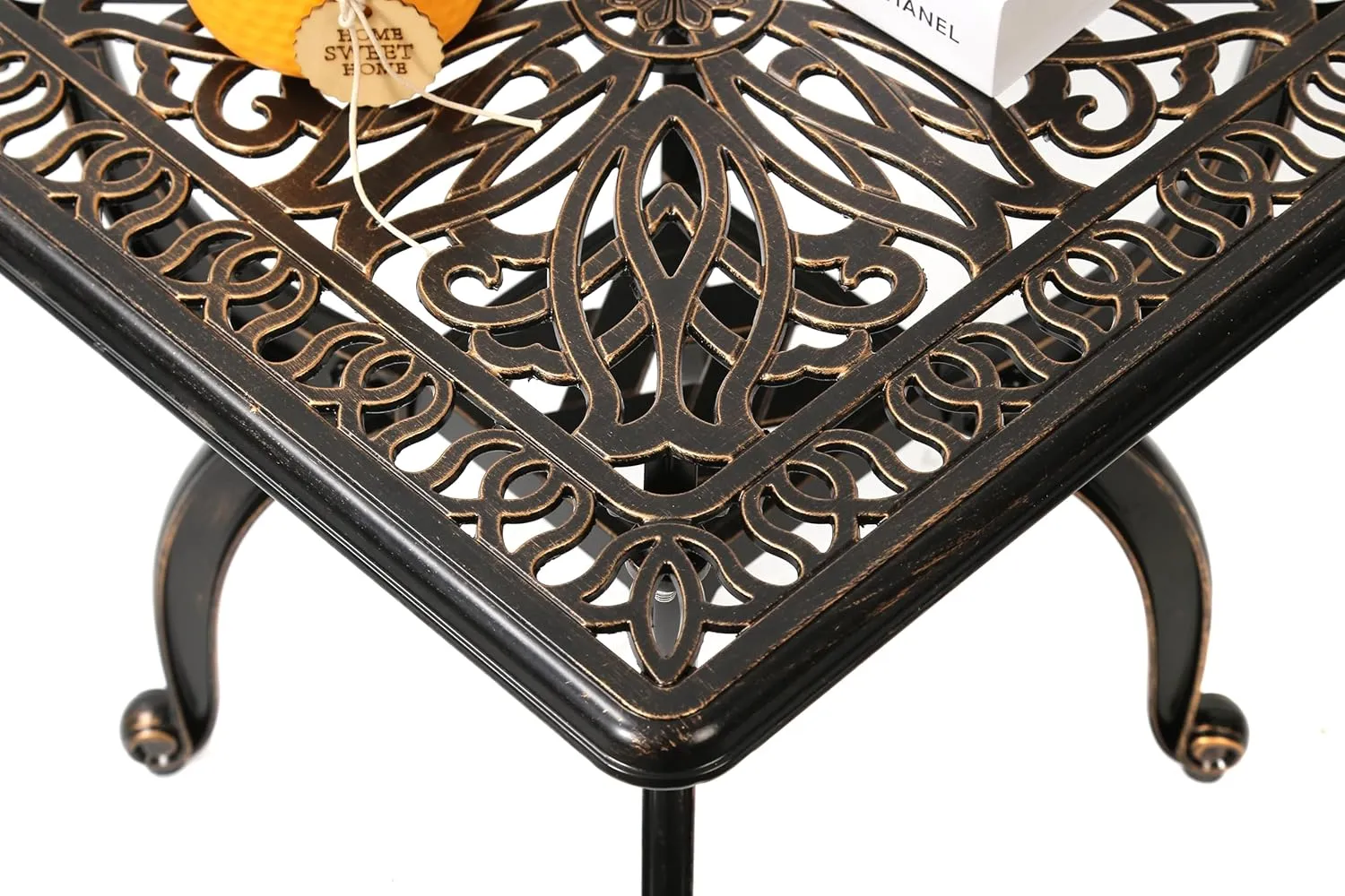 C/G Cast Aluminum Side Table,Decorative Outdoor End Table, Ornate Floral Pattern (Square, Copper)