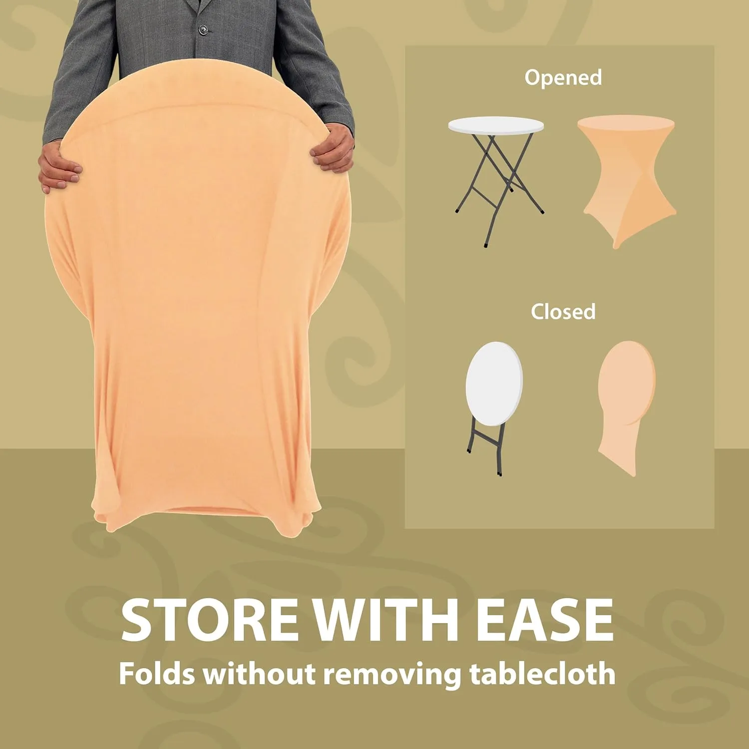 Champagne 32 Inch Round x 30 Inch Tall Spandex Cocktail Tablecloth Folding Cover Stretch