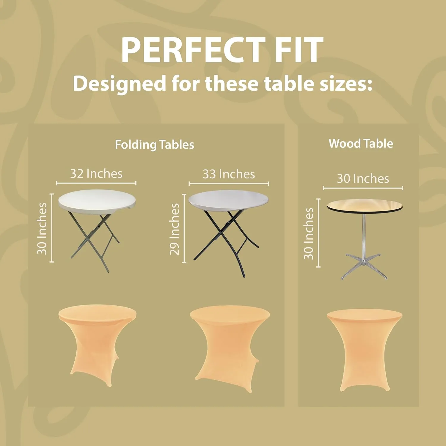 Champagne 32 Inch Round x 30 Inch Tall Spandex Cocktail Tablecloth Folding Cover Stretch