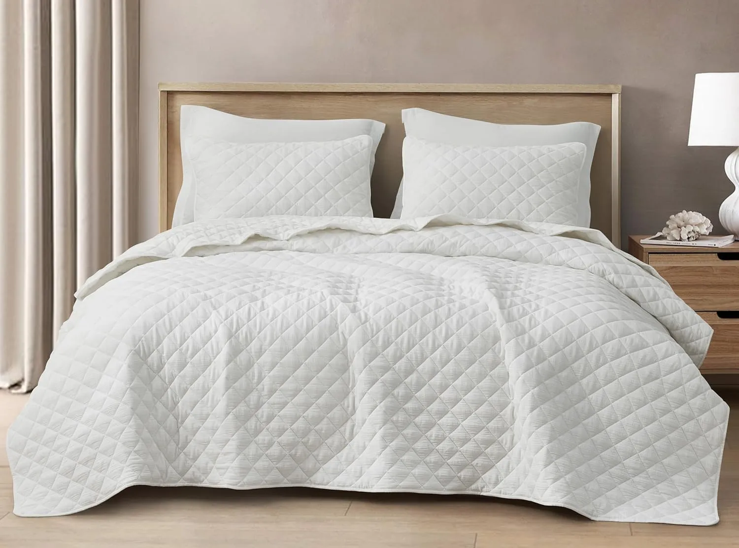 Chezmoi Collection 3-Piece Cotton Gauze King Quilt Set, White Soft Washed Cotton Gauze Bedspread, Lightweight Breathable Reversible 180GSM Fill for All Season