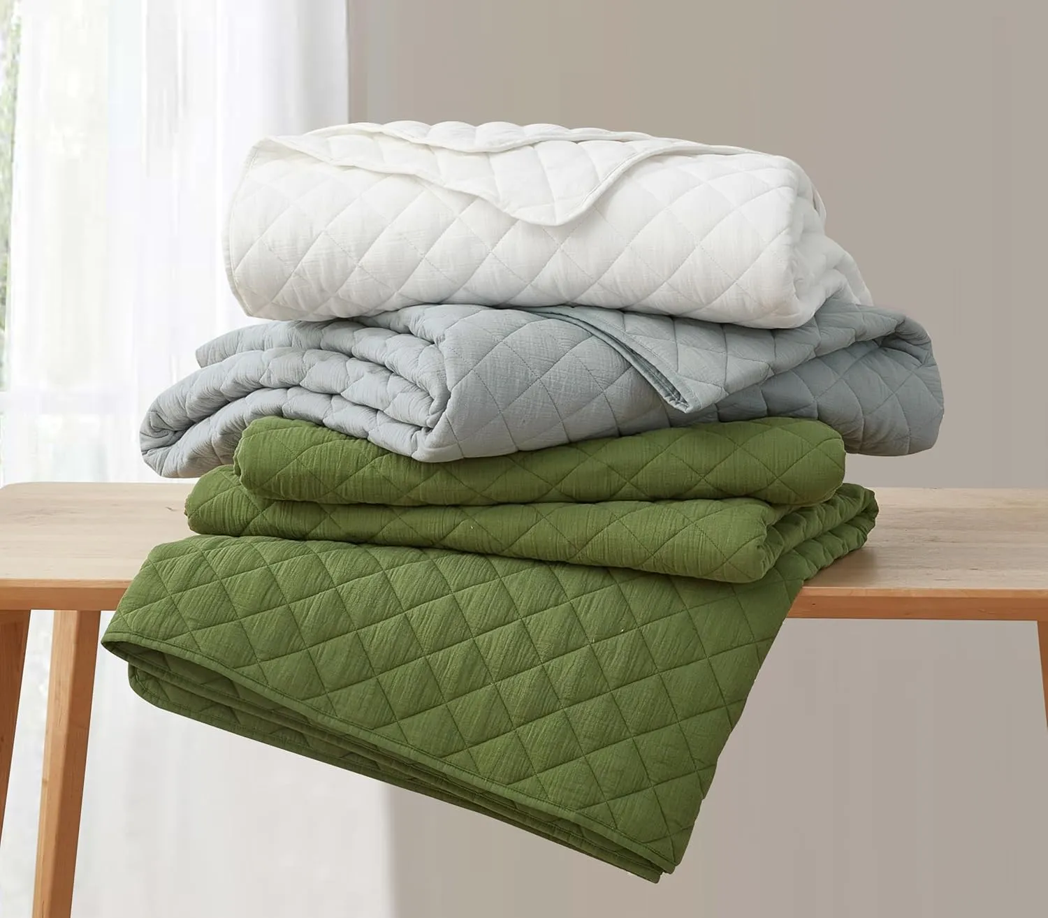 Chezmoi Collection 3-Piece Cotton Gauze King Quilt Set, White Soft Washed Cotton Gauze Bedspread, Lightweight Breathable Reversible 180GSM Fill for All Season