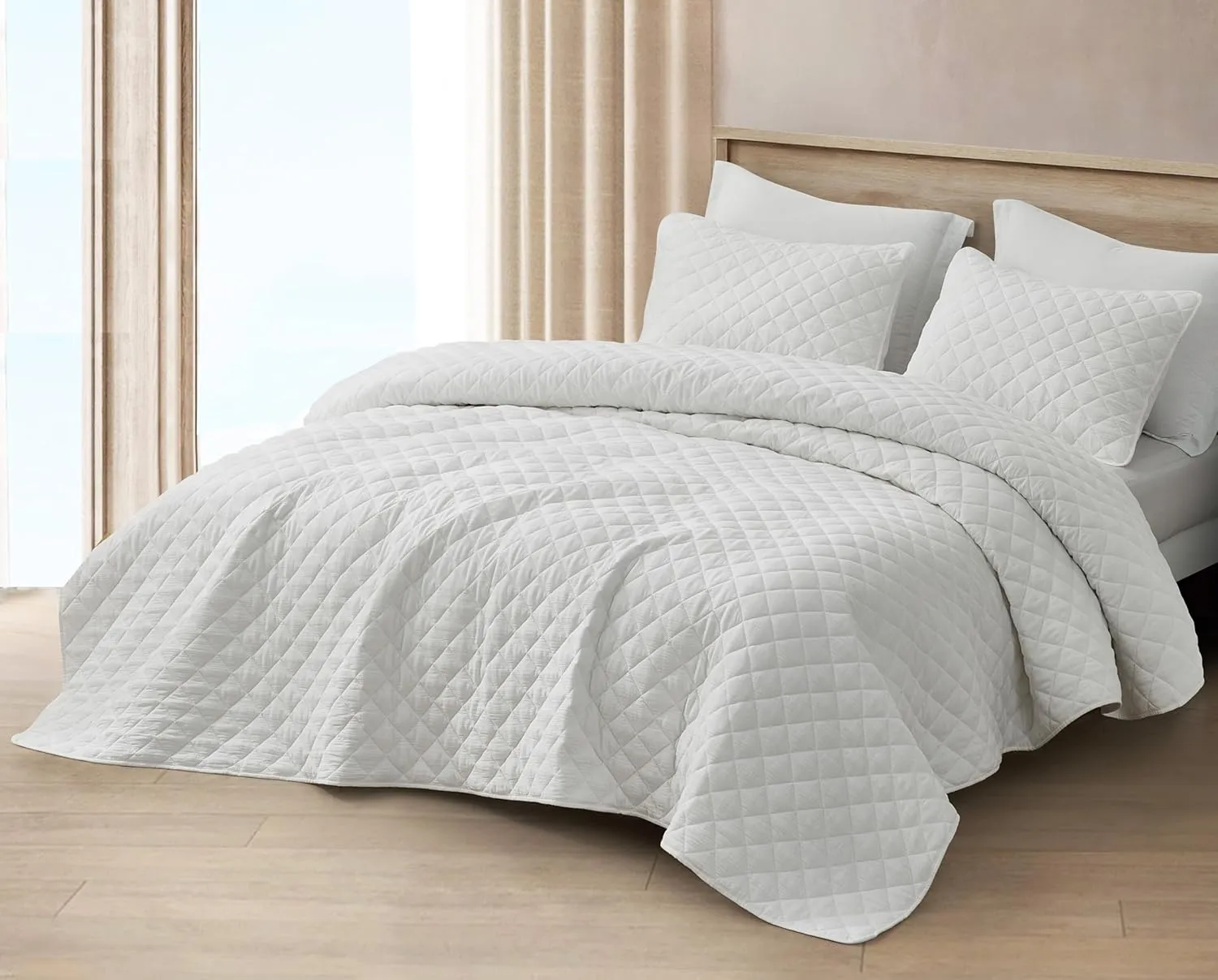 Chezmoi Collection 3-Piece Cotton Gauze King Quilt Set, White Soft Washed Cotton Gauze Bedspread, Lightweight Breathable Reversible 180GSM Fill for All Season