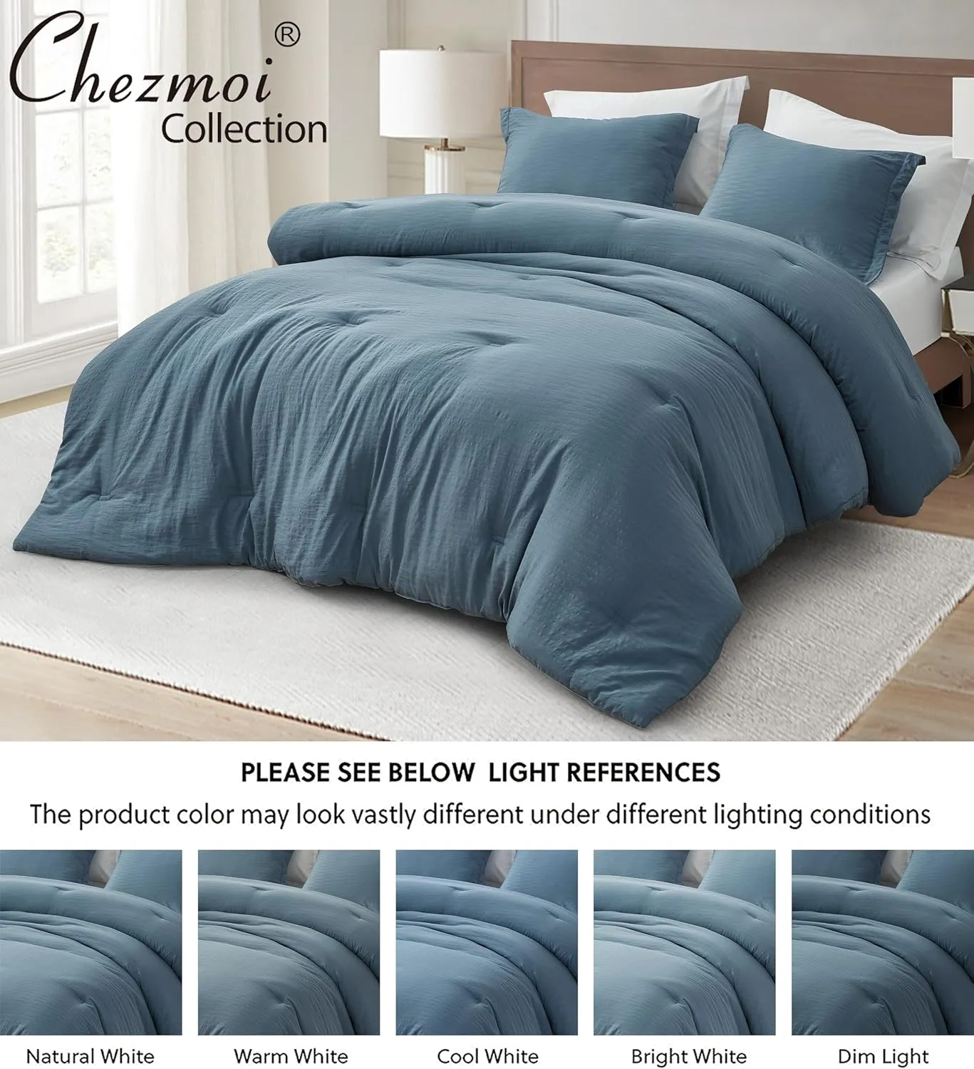 Chezmoi Collection Calvin 3-Piece Jacquard Comforter Set Full Size, Blue Textured Woven Lightweight Comforter Bedding for All Season (1 Comforter 86x86 inches, 2 Shams)