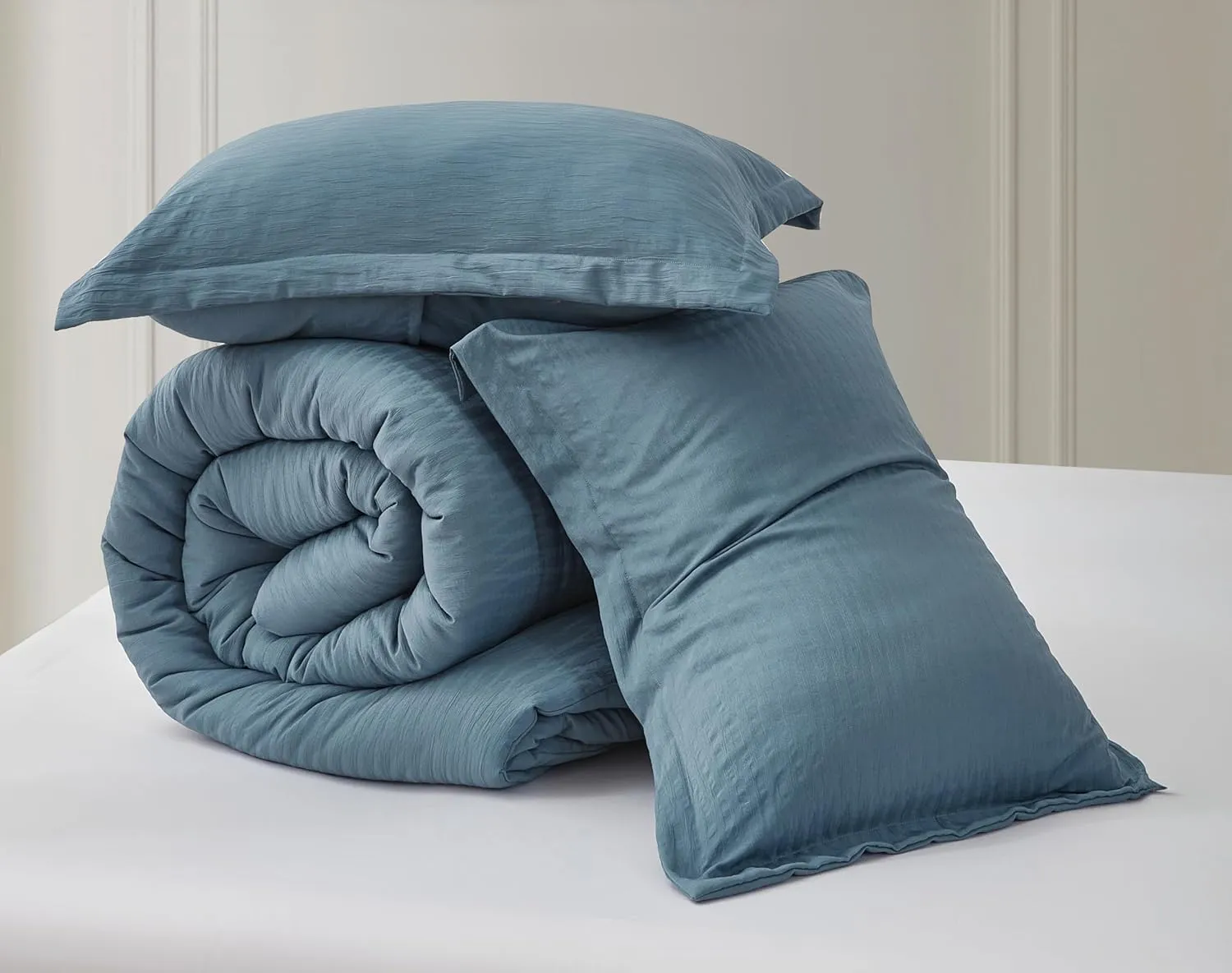 Chezmoi Collection Calvin 3-Piece Jacquard Comforter Set Full Size, Blue Textured Woven Lightweight Comforter Bedding for All Season (1 Comforter 86x86 inches, 2 Shams)