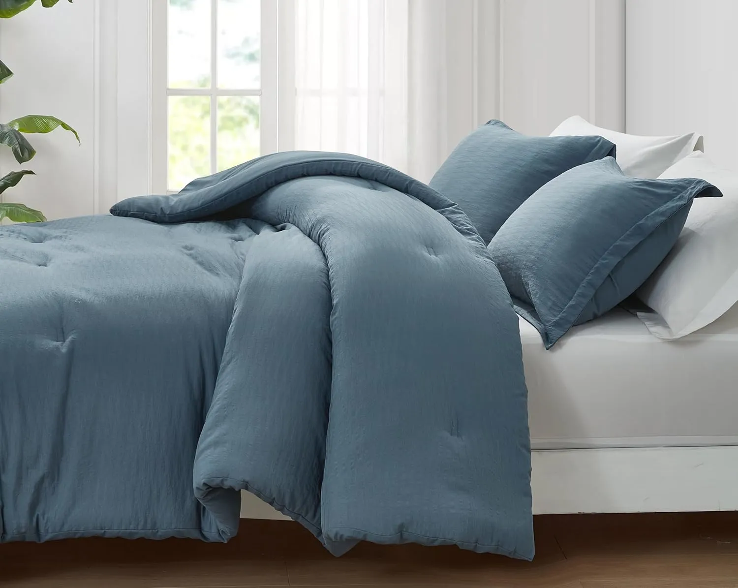 Chezmoi Collection Calvin 3-Piece Jacquard Comforter Set Full Size, Blue Textured Woven Lightweight Comforter Bedding for All Season (1 Comforter 86x86 inches, 2 Shams)