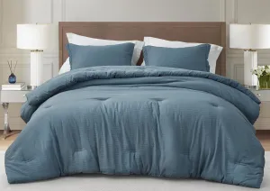Chezmoi Collection Calvin 3-Piece Jacquard Comforter Set Full Size, Blue Textured Woven Lightweight Comforter Bedding for All Season (1 Comforter 86x86 inches, 2 Shams)