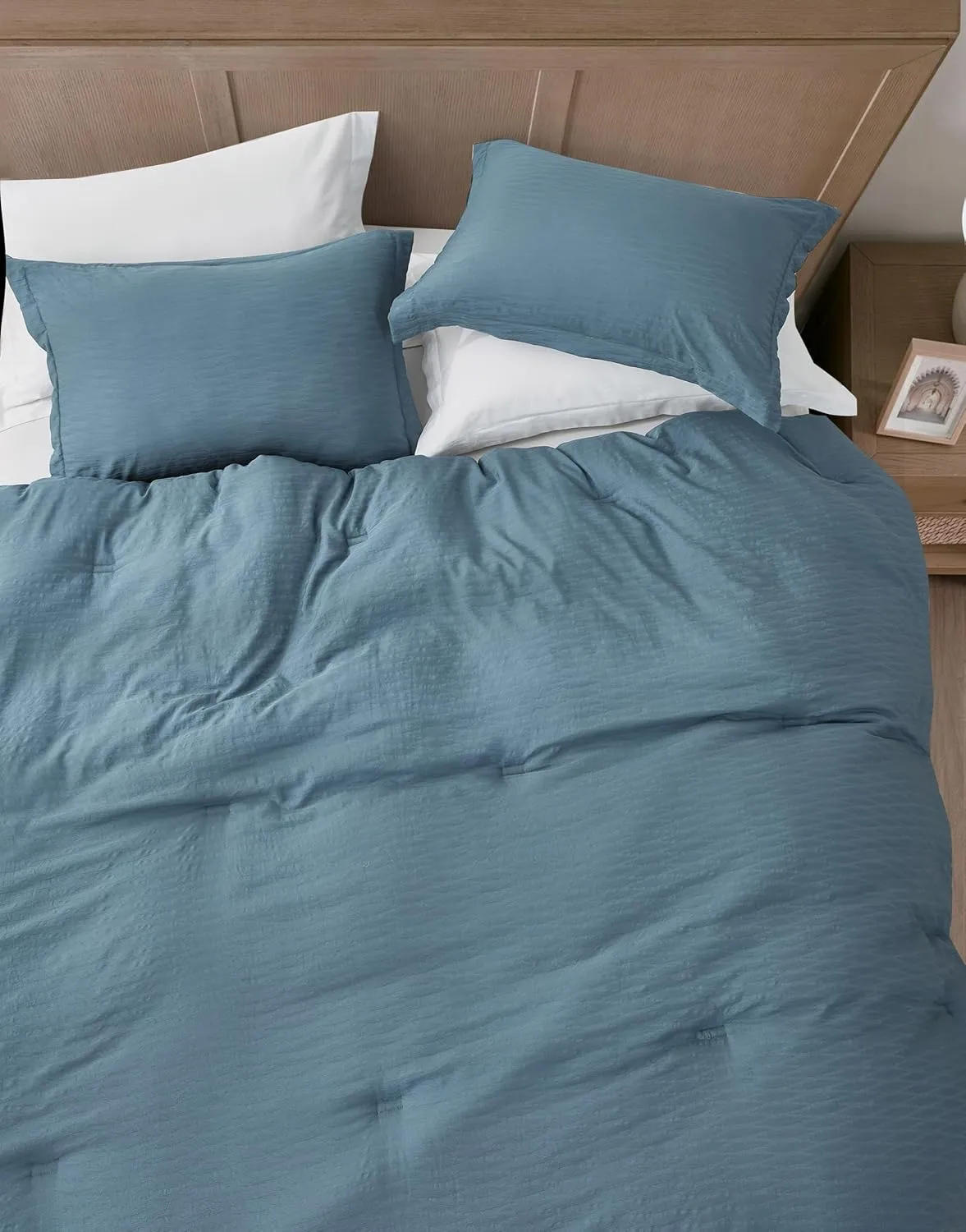 Chezmoi Collection Calvin 3-Piece Jacquard Comforter Set Full Size, Blue Textured Woven Lightweight Comforter Bedding for All Season (1 Comforter 86x86 inches, 2 Shams)