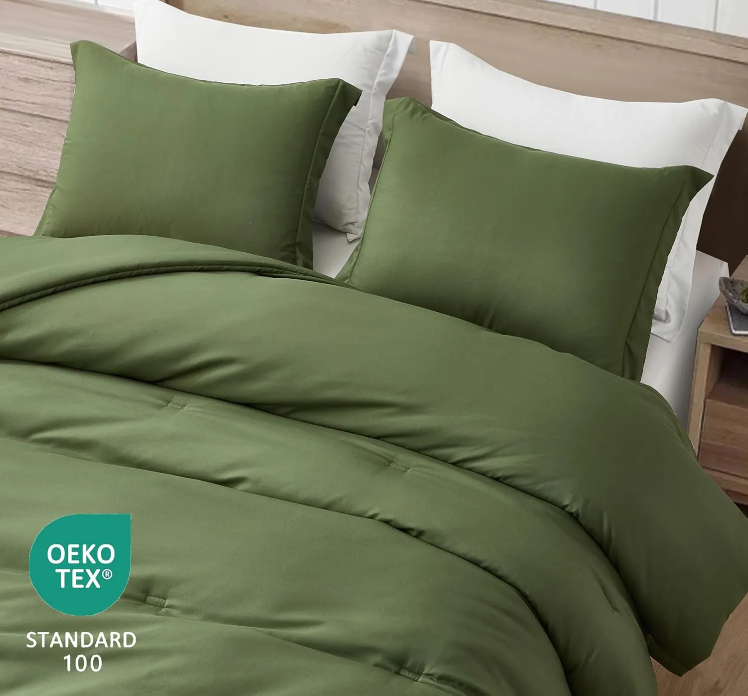 Chezmoi Collection Cliff 3-Piece Lightweight Cooling Comforter Set, Oversized King - Rayon Derived from Bamboo & Polyester Blended, Soft Breathable Bedding for Hot Sleepers, Olive Green