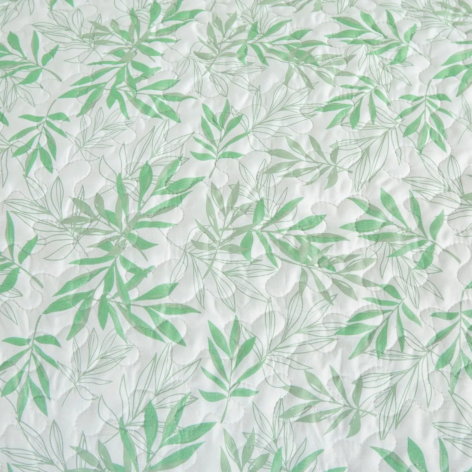 Chezmoi Collection Elder 3-Piece Floral Leaves Quilt Set Queen - Green White Leaves Printed Microfiber Lightweight Bedspread Set for All Season
