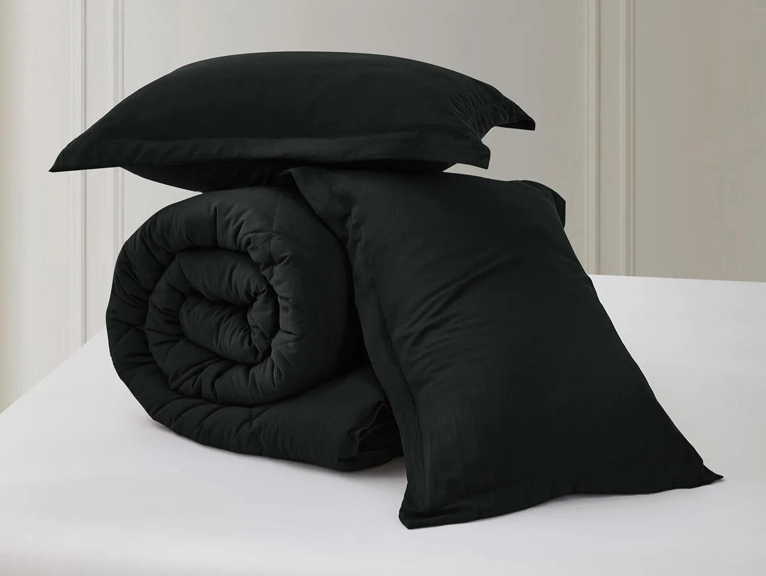Chezmoi Collection Logan Black Comforter Set King Size 3-Piece Soft Lightweight Stone-Washed Microfiber Comforter Set for All Season (1 Comforter 104x92, 2 Shams)