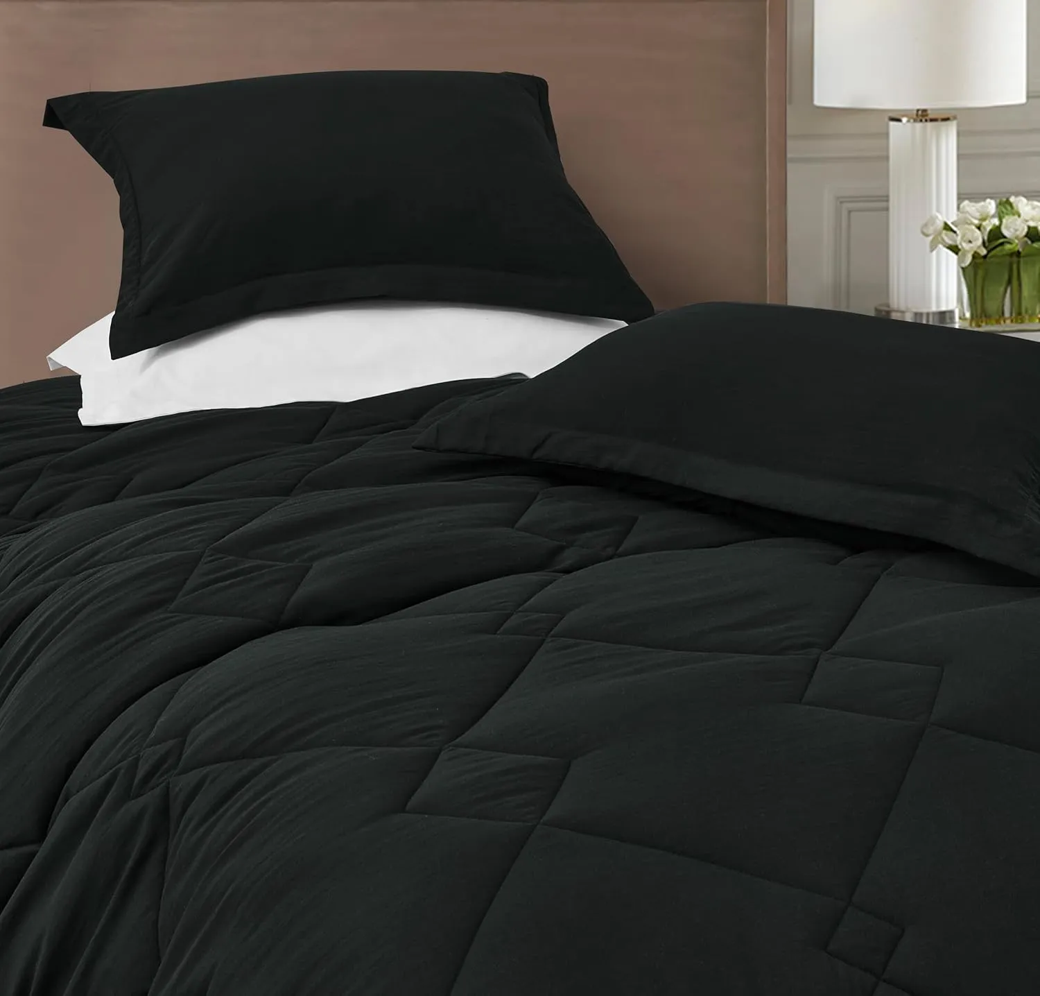 Chezmoi Collection Logan Black Comforter Set King Size 3-Piece Soft Lightweight Stone-Washed Microfiber Comforter Set for All Season (1 Comforter 104x92, 2 Shams)