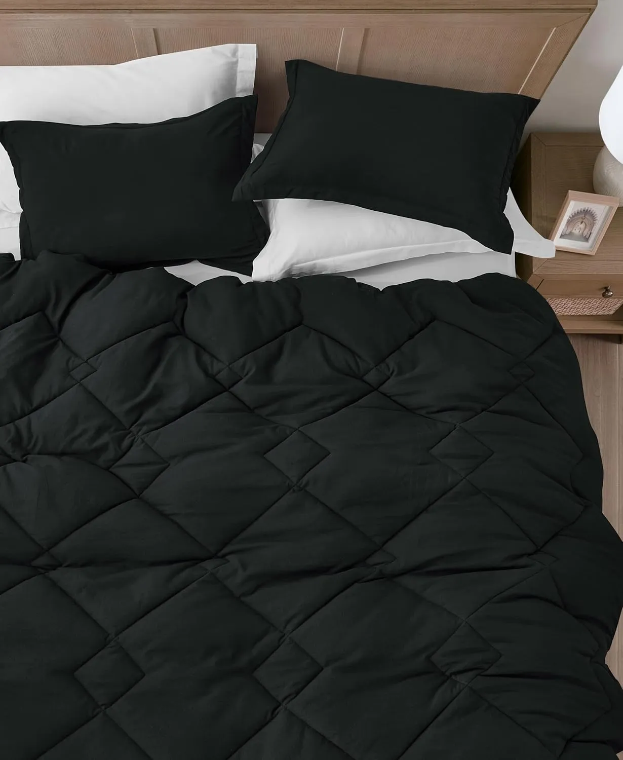 Chezmoi Collection Logan Black Comforter Set King Size 3-Piece Soft Lightweight Stone-Washed Microfiber Comforter Set for All Season (1 Comforter 104x92, 2 Shams)