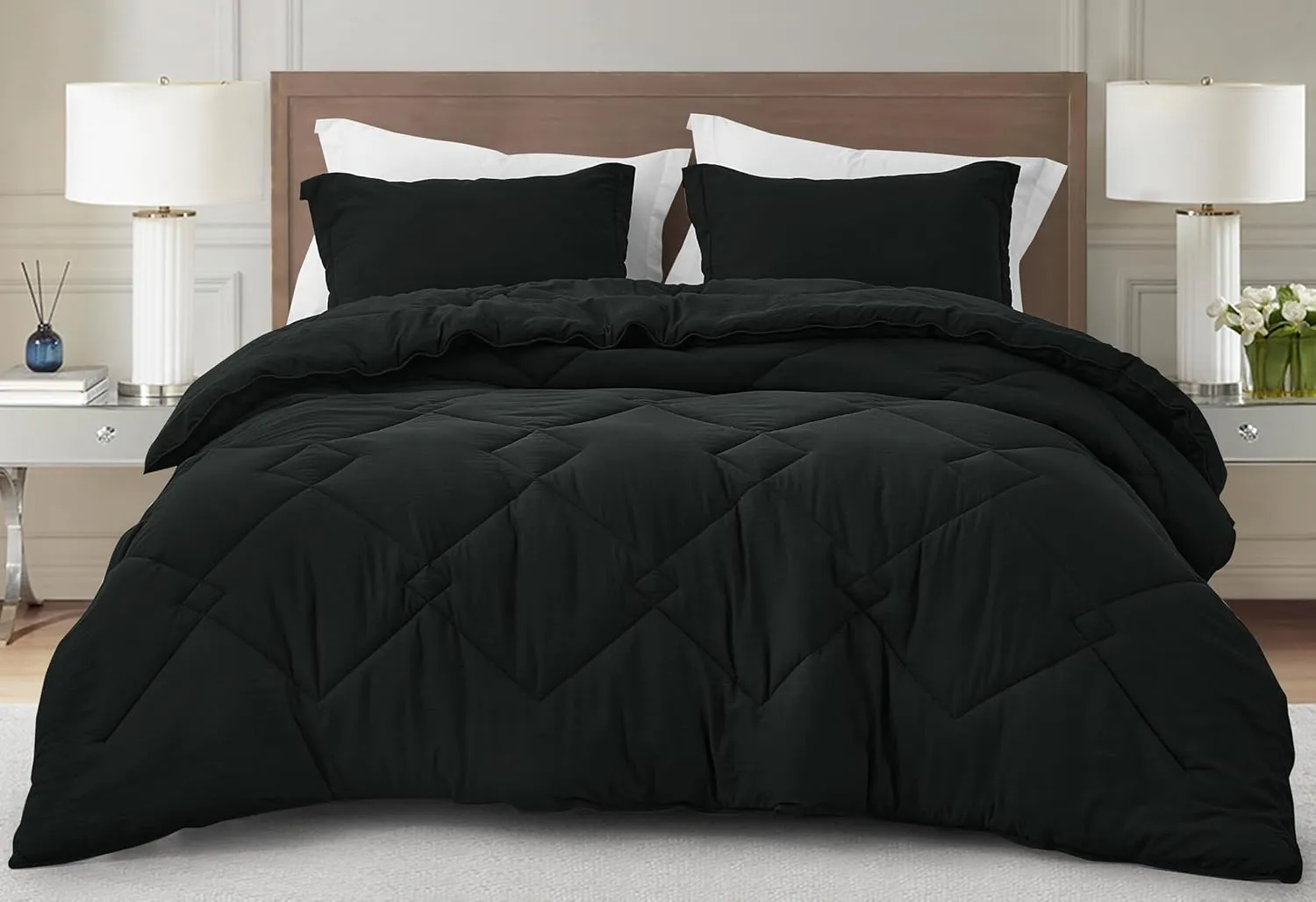 Chezmoi Collection Logan Black Comforter Set King Size 3-Piece Soft Lightweight Stone-Washed Microfiber Comforter Set for All Season (1 Comforter 104x92, 2 Shams)