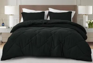 Chezmoi Collection Logan Black Comforter Set King Size 3-Piece Soft Lightweight Stone-Washed Microfiber Comforter Set for All Season (1 Comforter 104x92, 2 Shams)