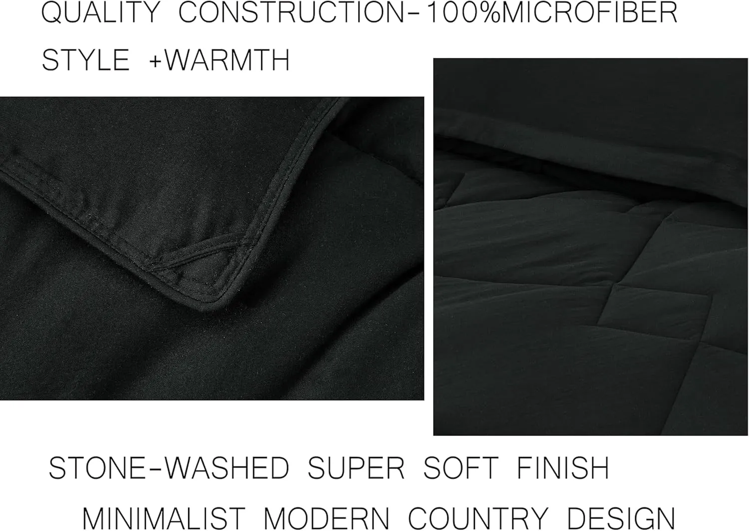 Chezmoi Collection Logan Black Comforter Set Queen Size 3-Piece Soft Lightweight Stone-Washed Microfiber Comforter Set for All Season (1 Comforter 90x92, 2 Shams)