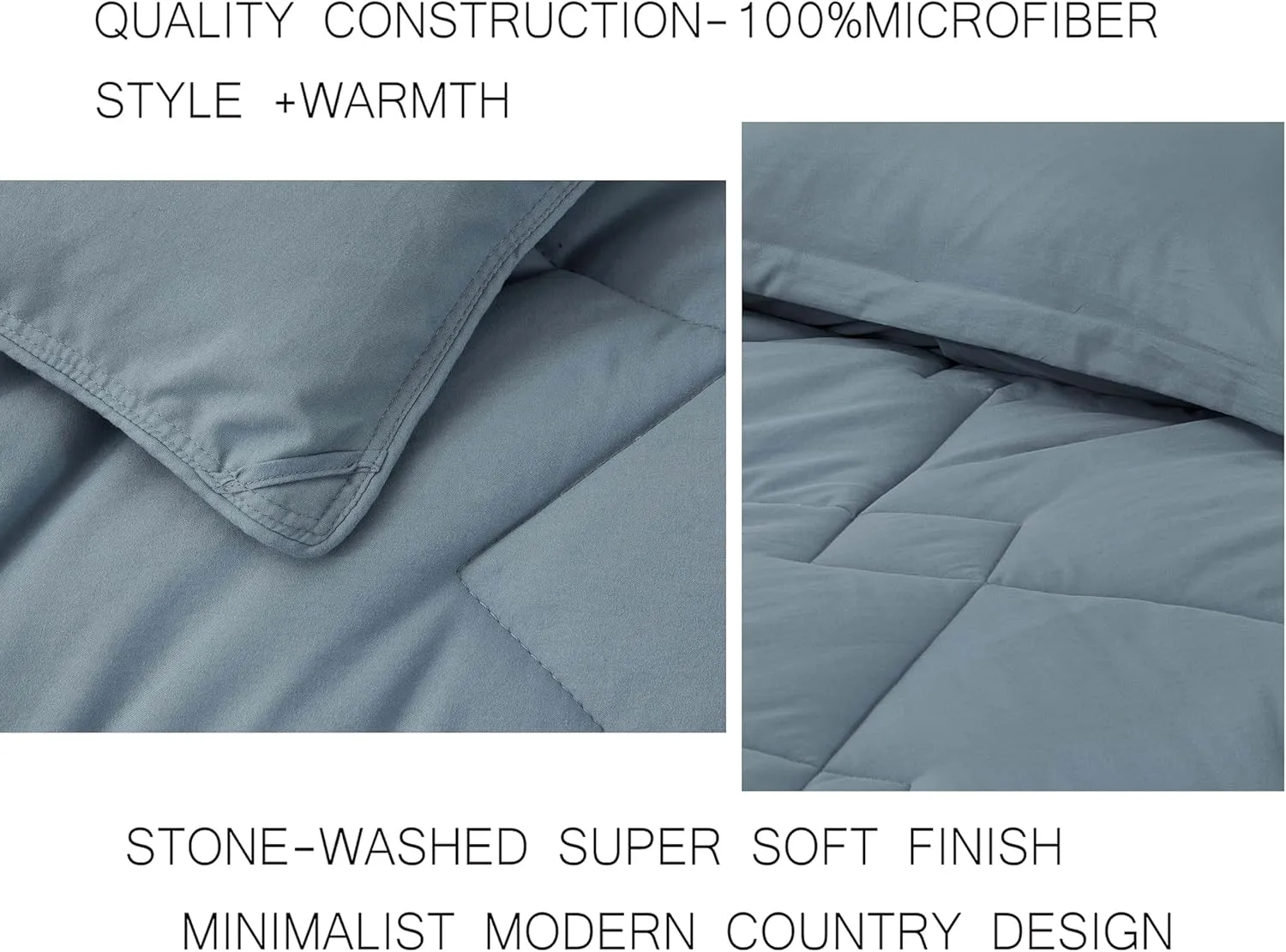 Chezmoi Collection Logan Dusty Blue Comforter Set Queen Size 3-Piece Soft Lightweight Stone-Washed Microfiber Comforter Set for All Season (1 Comforter 90x92, 2 Shams)