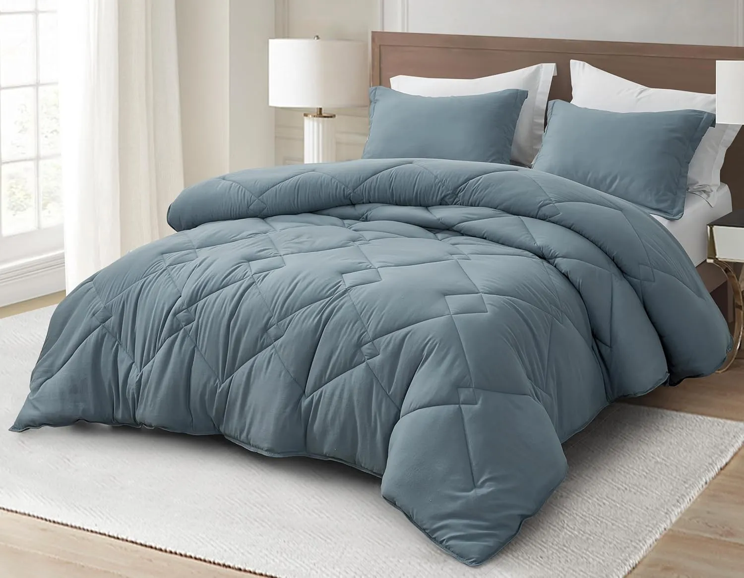 Chezmoi Collection Logan Dusty Blue Comforter Set Queen Size 3-Piece Soft Lightweight Stone-Washed Microfiber Comforter Set for All Season (1 Comforter 90x92, 2 Shams)