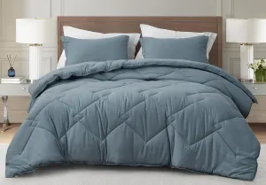 Chezmoi Collection Logan Dusty Blue Comforter Set Queen Size 3-Piece Soft Lightweight Stone-Washed Microfiber Comforter Set for All Season (1 Comforter 90x92, 2 Shams)