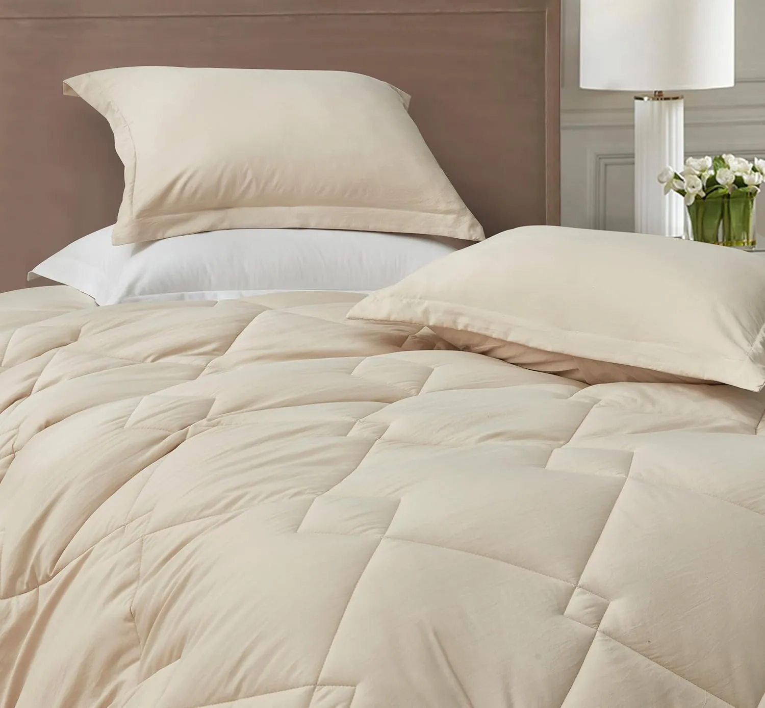 Chezmoi Collection Logan Light Sand Comforter Set King Size 3-Piece Soft Lightweight Stone-Washed Microfiber Comforter Set for All Season (1 Comforter 104x92, 2 Shams)