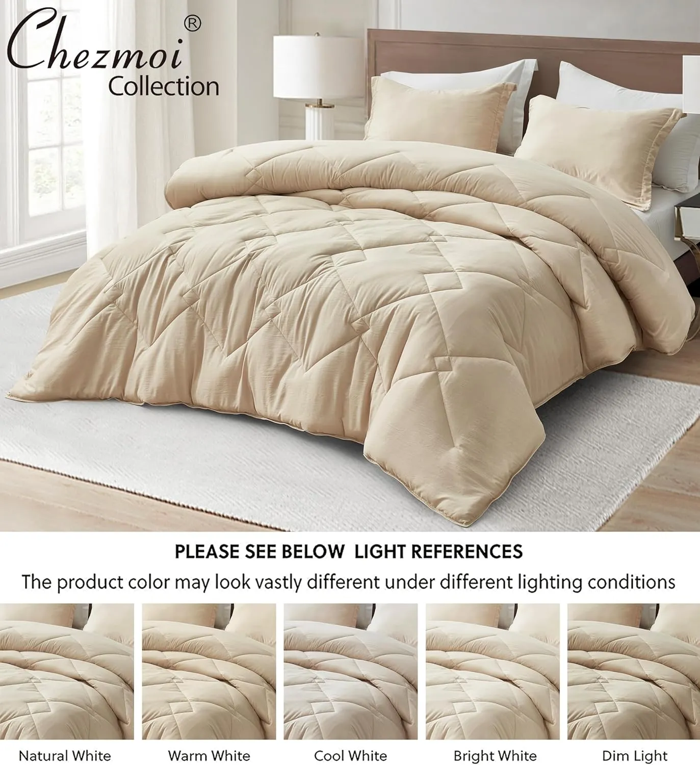 Chezmoi Collection Logan Light Sand Comforter Set King Size 3-Piece Soft Lightweight Stone-Washed Microfiber Comforter Set for All Season (1 Comforter 104x92, 2 Shams)