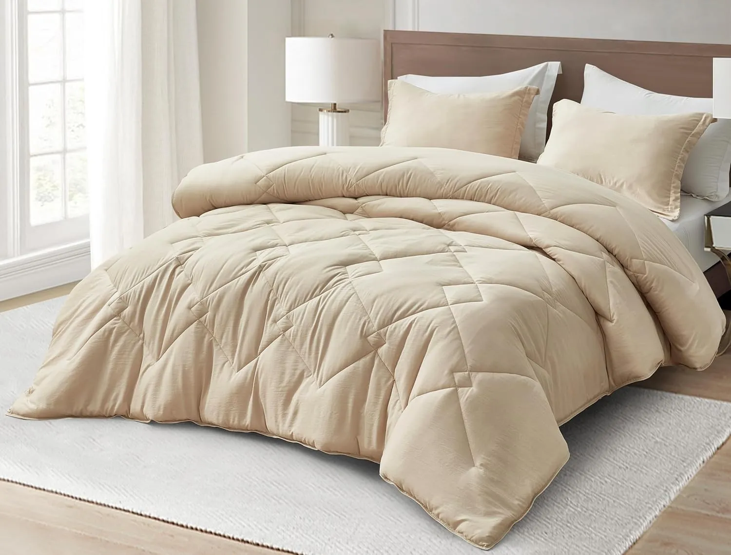 Chezmoi Collection Logan Light Sand Comforter Set King Size 3-Piece Soft Lightweight Stone-Washed Microfiber Comforter Set for All Season (1 Comforter 104x92, 2 Shams)