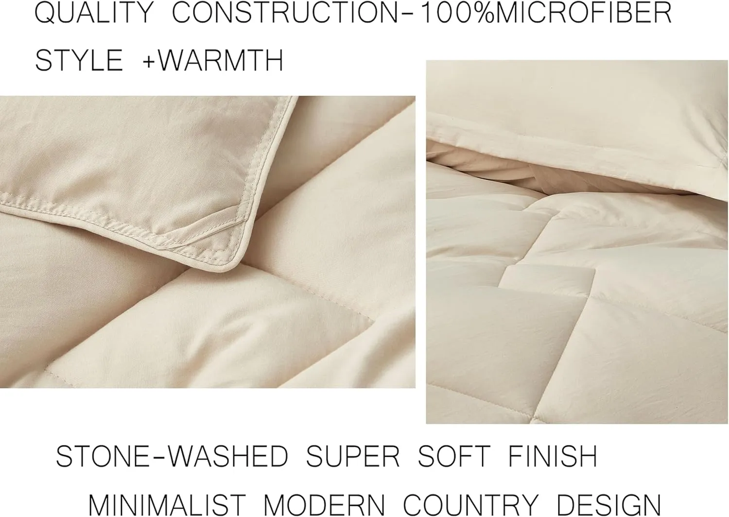 Chezmoi Collection Logan Light Sand Comforter Set Queen Size 3-Piece Soft Lightweight Stone-Washed Microfiber Comforter Set for All Season (1 Comforter 90x92, 2 Shams)