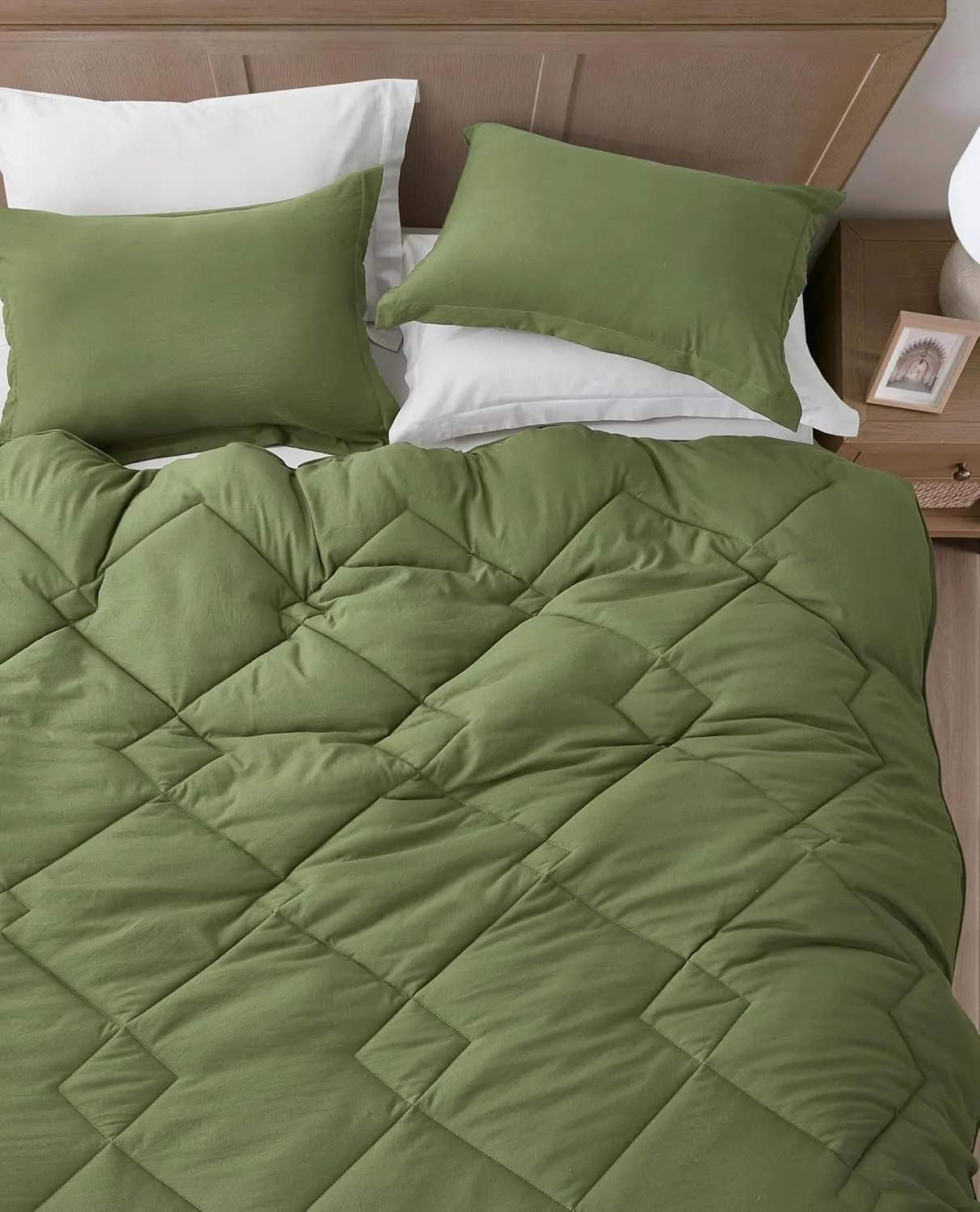 Chezmoi Collection Logan Olive Green Comforter Set King Size 3-Piece Soft Lightweight Stone-Washed Microfiber Comforter Set for All Season (1 Comforter 104x92, 2 Shams)