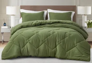 Chezmoi Collection Logan Olive Green Comforter Set King Size 3-Piece Soft Lightweight Stone-Washed Microfiber Comforter Set for All Season (1 Comforter 104x92, 2 Shams)