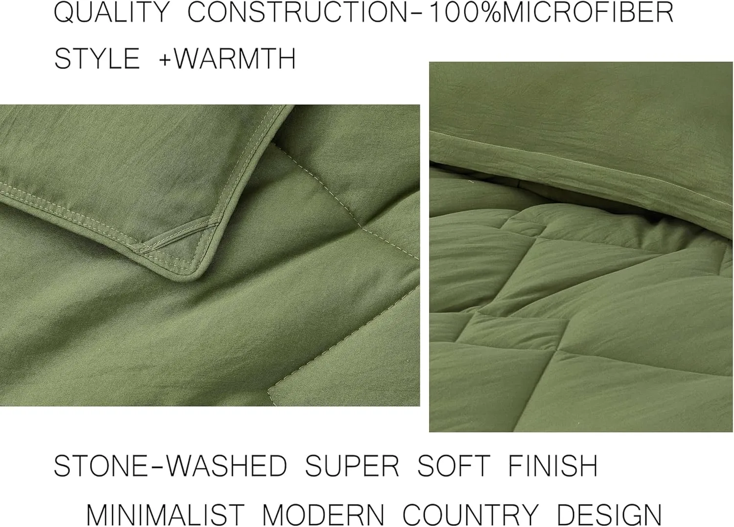 Chezmoi Collection Logan Olive Green Comforter Set King Size 3-Piece Soft Lightweight Stone-Washed Microfiber Comforter Set for All Season (1 Comforter 104x92, 2 Shams)