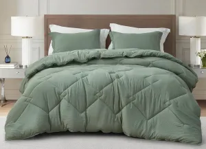 Chezmoi Collection Logan Sage Green Comforter Set Queen Size 3-Piece Soft Lightweight Stone-Washed Microfiber Comforter Set for All Season (1 Comforter 90x92, 2 Shams)