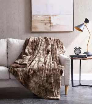 Chezmoi Collection Soft Fuzzy Faux Fur Throw Blanket - Fluffy Warm Cozy Lightweight Reversible Brown Wolf Fur Plush Sherpa Blanket, 50" x 65"