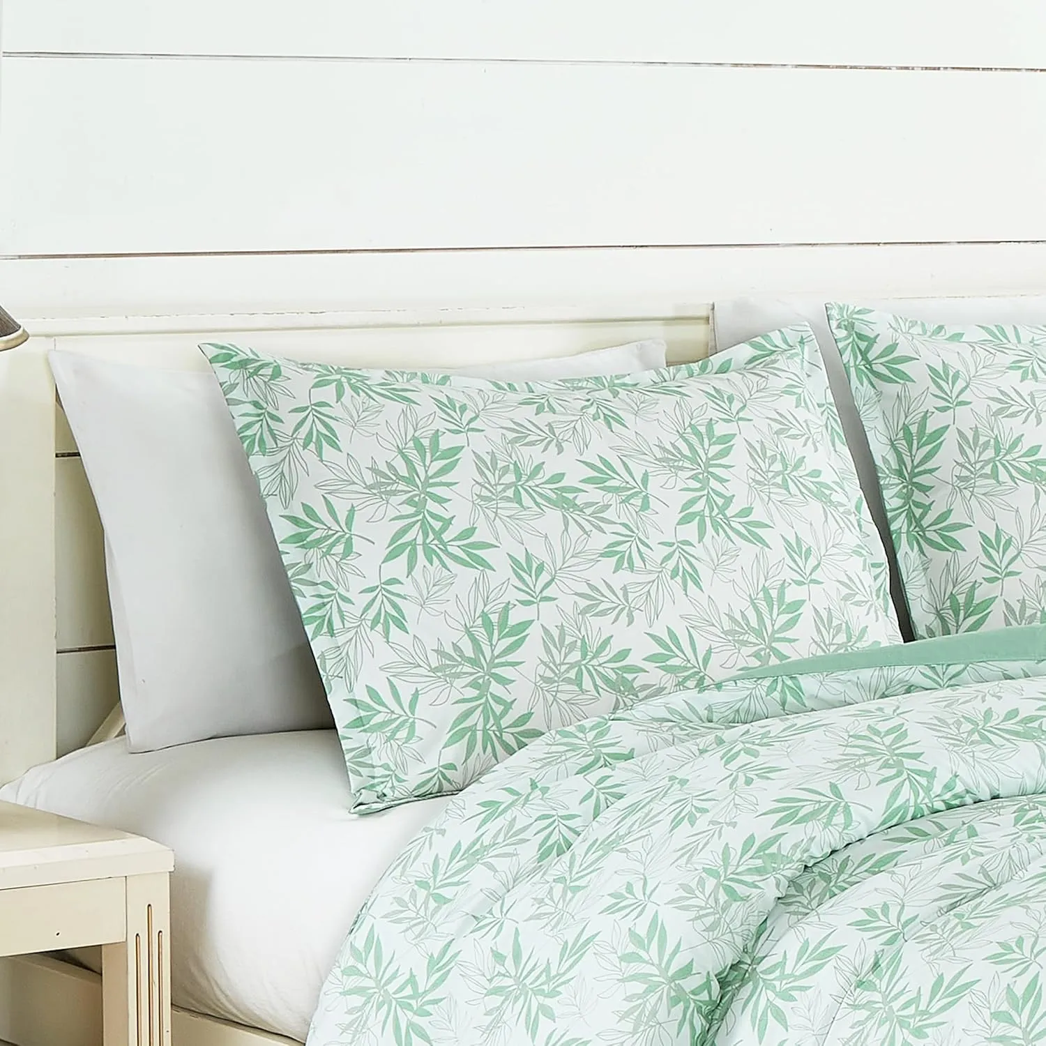Chezmoi Collection Venus 3-Piece Floral Leaves Comforter Set Queen - Green White Leaves Printed Microfiber Lightweight Bedding Set for All Season