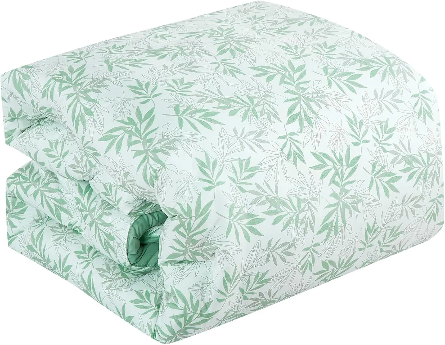 Chezmoi Collection Venus 3-Piece Floral Leaves Comforter Set Queen - Green White Leaves Printed Microfiber Lightweight Bedding Set for All Season