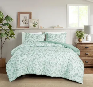 Chezmoi Collection Venus 3-Piece Floral Leaves Comforter Set Queen - Green White Leaves Printed Microfiber Lightweight Bedding Set for All Season