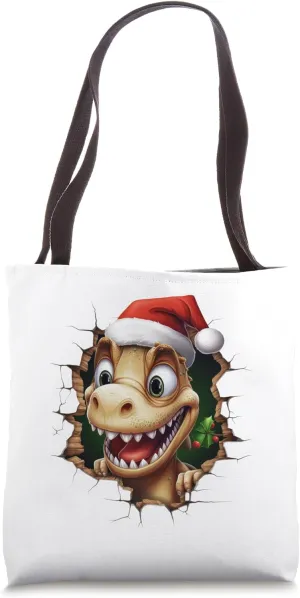 Christmas Break Through - Dinosaur Coming Out Of Hole Tote Bag