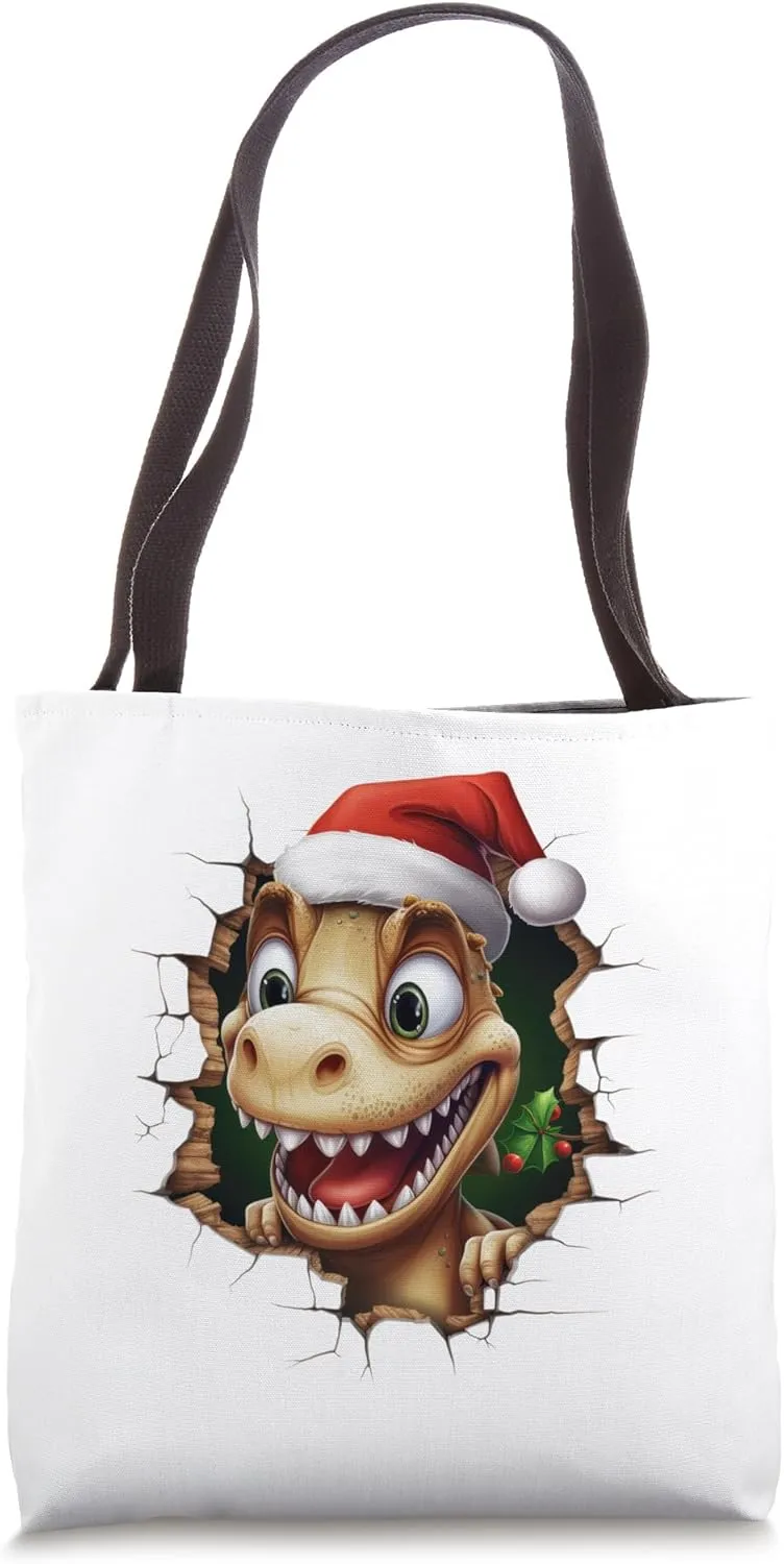 Christmas Break Through - Dinosaur Coming Out Of Hole Tote Bag