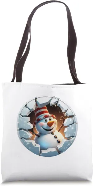 Christmas Break Through - Snowman - Funny Holiday Season Tote Bag