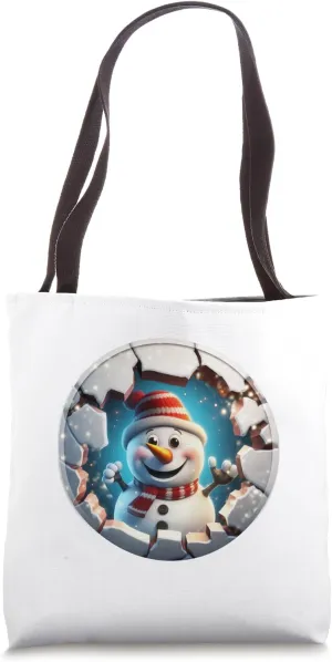 Christmas Break Through - Snowman - Funny Holiday Season Tote Bag