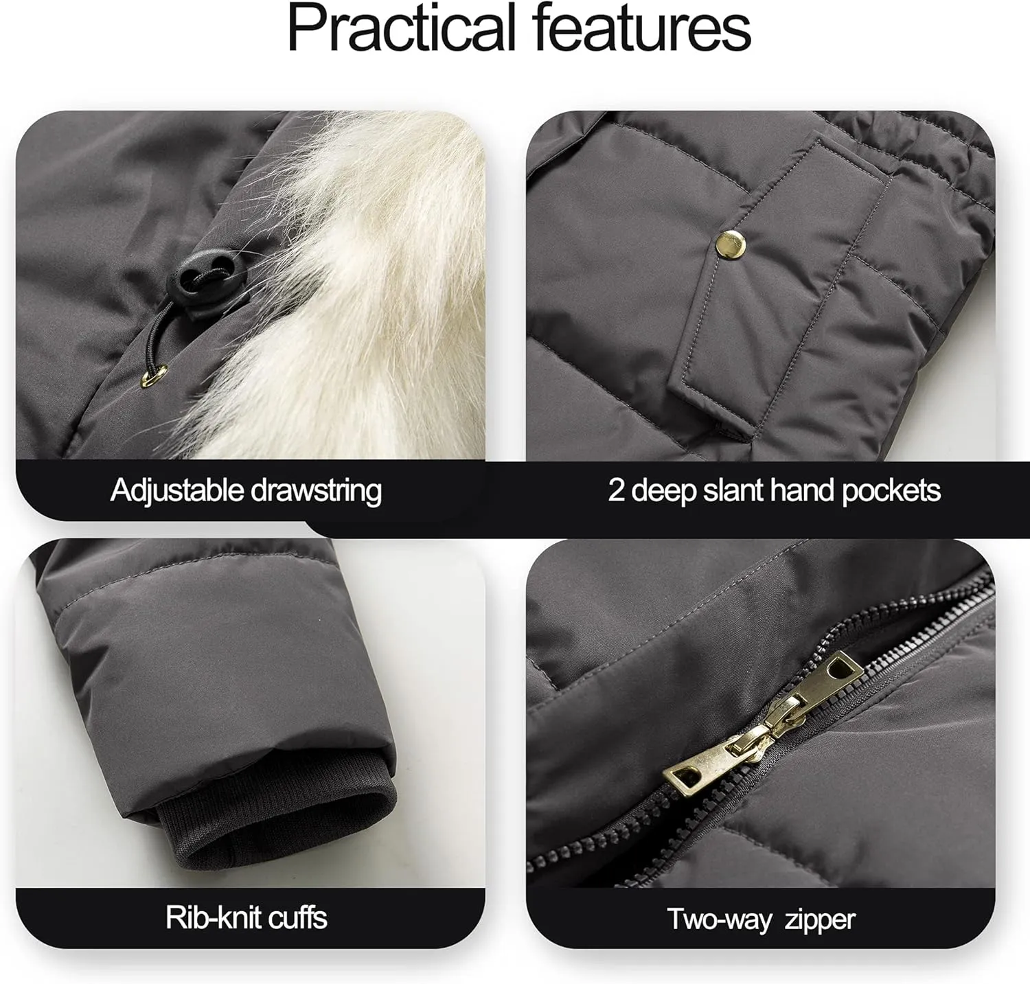Chrisuno Women's Winter Warm Coats Puffer Jacket Long Drawstring Waterproof Snow Parka With Removable Faux Fur Trim Hood
