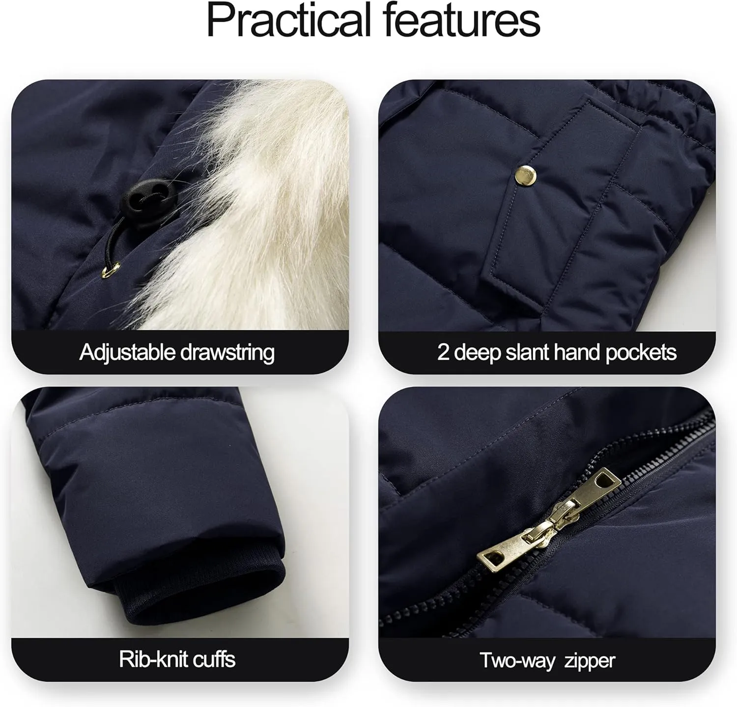 Chrisuno Women's Winter Warm Coats Puffer Jacket Long Drawstring Waterproof Snow Parka With Removable Faux Fur Trim Hood