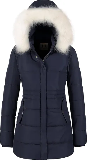 Chrisuno Women's Winter Warm Coats Puffer Jacket Long Drawstring Waterproof Snow Parka With Removable Faux Fur Trim Hood