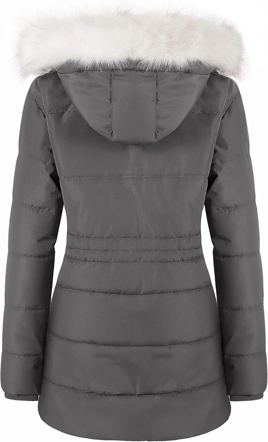 Chrisuno Women's Winter Warm Coats Puffer Jacket Long Drawstring Waterproof Snow Parka With Removable Faux Fur Trim Hood