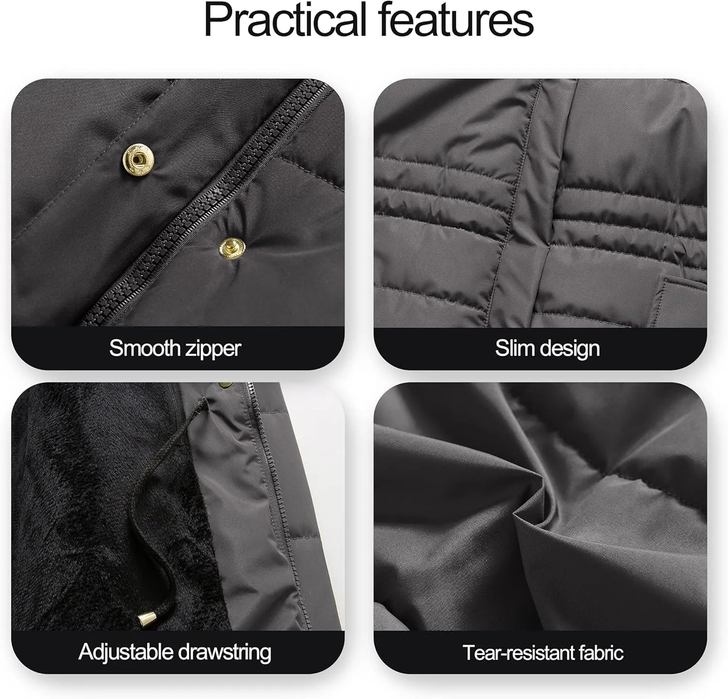 Chrisuno Women's Winter Warm Coats Puffer Jacket Long Drawstring Waterproof Snow Parka With Removable Faux Fur Trim Hood