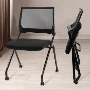 CLATINA Stackable & Foldable Conference Room Chairs, Waiting Room Chairs with Wheels & Lumbar Support, Ergonomic Mesh Bouncing Back Folding Chair, for Office Meeting Schools Training, Black