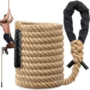 Climbing Rope Gym Workout - 25FT Heavy Duty Jute Thick Ropes for Adults Strength Training Outdoor Tree Swing Indoor Home Fitness Exercise - 1.5 Inch